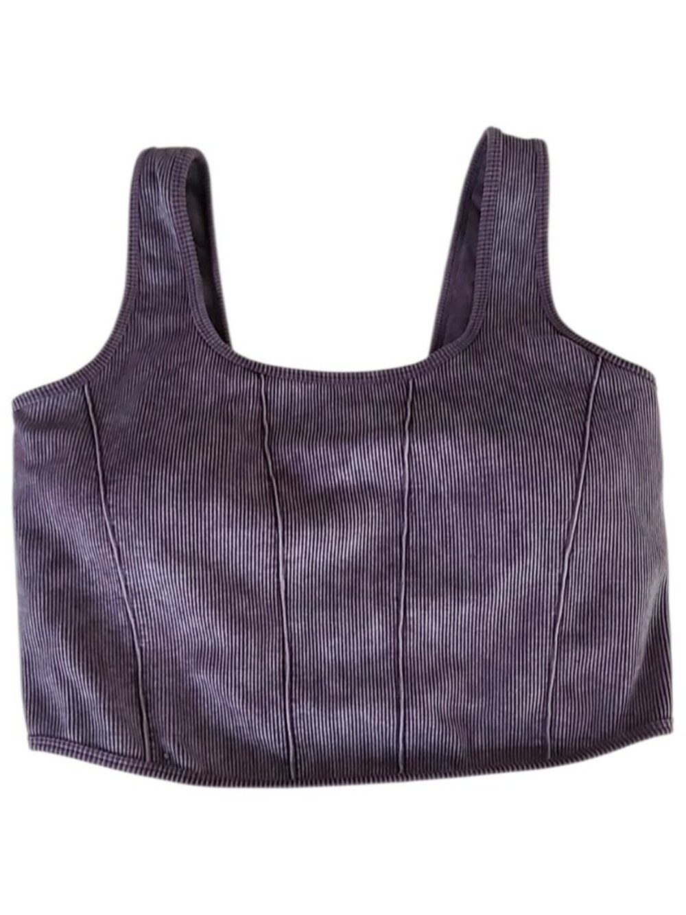 Brown Ribbed Square-Neck Crop Tank Top